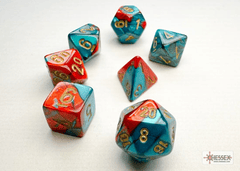 Gemini Red-Teal/gold Mini-Polyhedral 7-Dice Set CHX 20662